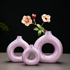 Modern Donut-Shaped Decorative Vases, Handmade Minimalist Boho ins Style, Modern Vase for Home Decor for Wedding Dinner Table Party Living Room Office Bedroom (Purple-Gold, Extra Large + Large)