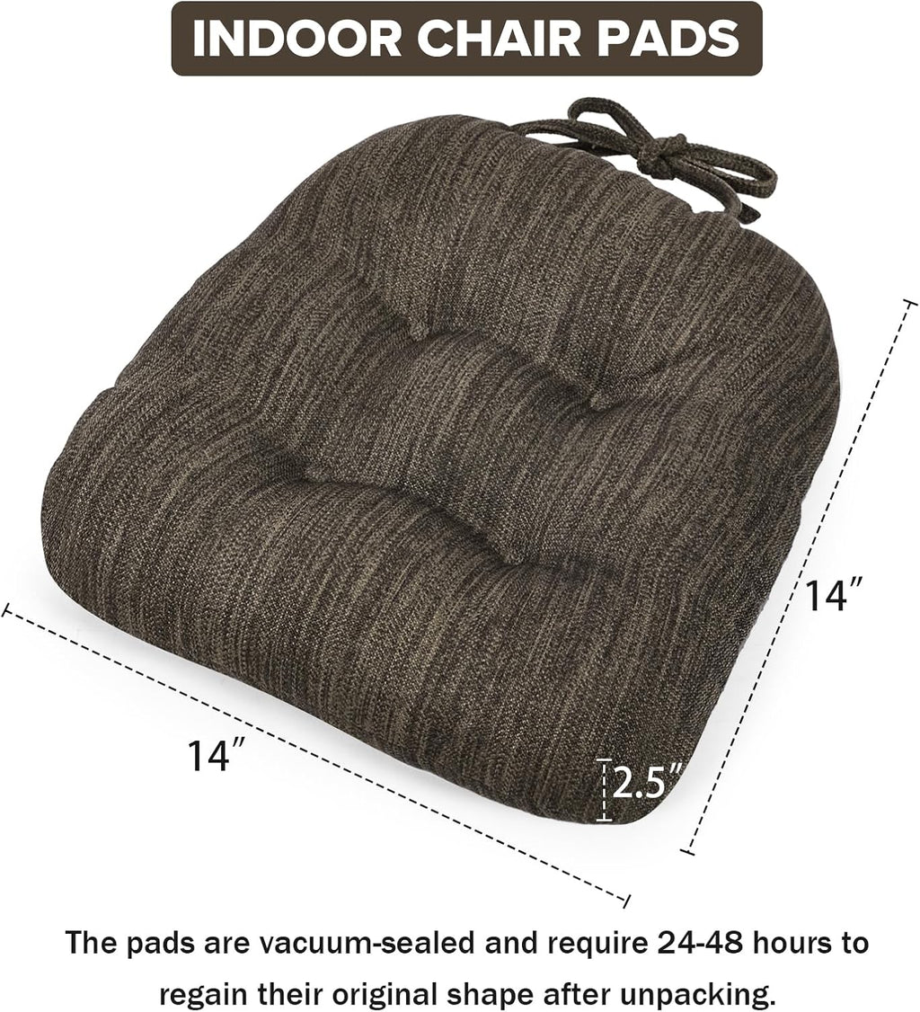 baibu 14×14 Metal Dining Chair Pads with Ties Set of 2, Super Soft Kitchen Chair Cushions Bar Stool Cushions with Non-Slip Bottom - 2 Cushions only (Brown, 14×14×2.5in)