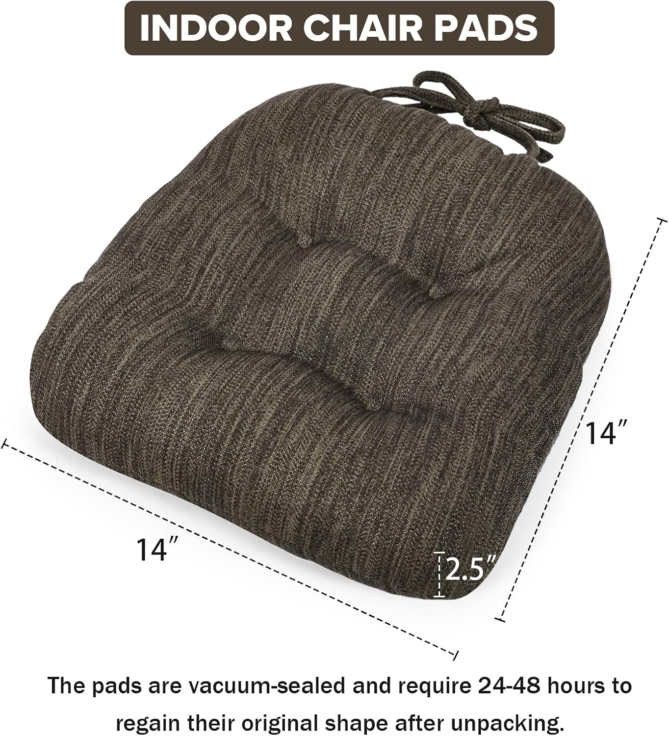baibu 14×14 Metal Dining Chair Pads with Ties Set of 2, Super Soft Kitchen Chair Cushions Bar Stool Cushions with Non-Slip Bottom - 2 Cushions only (Brown, 14×14×2.5in)