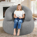 HABUTWAY Giant Bean Bag Chair, Oversized Beanbag Chair with Filler, Ultra Soft Teddy Fleece Bean Bag Lounge Floor Sofa w/U-Shaped Pillow for Gaming, Reading, Light Grey & Light Grey