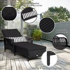 Tangkula Wicker Chaise Lounge Outdoor, Patio Rattan Reclining Chaise with 6-Gear Adjustable Backrest, Thick Padded Cushion & Removable Lumbar Pillow, Pool Lounge Chairs (1, Black + Black)
