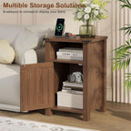 Farmhouse Nightstand with Charging Station, End Table with USB/Type-C Ports and Power Outlets, Rustic Bedside Table with Large Storage and Open Shelf, Modern Side Table for Bedroom, Walnut