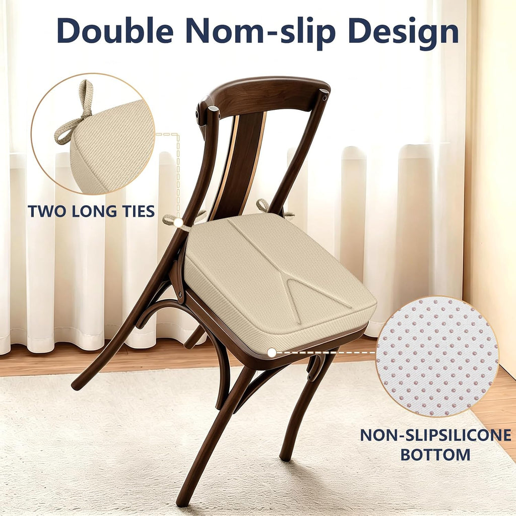 2.5" ThickChair Cushions for Dining Chairs Set of 4, D-Shaped Seat Cushions with Removable Washable Cover and Ties, Non-Slip Chair Pads for Kitchen, Indoor Dining Room, Patio Chairs (Beige)
