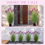 Jexine 2 Pieces 4 ft Artificial Tall Grass Plants Outdoor with Plum Cockscomb Flower Tall Artificial Grass Green Onions Plant Potted for Housewarming Gift House Garden Lobby Outdoor