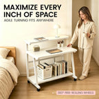 31.5 Inch Compact Rolling Computer Desk with Tier Worktable & Lockable Wheels, Small Computer Desk, Small Desk for Bedroom, Mobile Writing Workstation Easy Assembly for Home Office Small Spaces