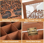 Wood Tea Box Organizer,Tea Organizers and Storage with Tree Pattern,Tea Bag Holder,Decorative Tea Storage Organizer Box,9 Compartments Tea Organizer for Tea Bags Coffee