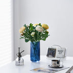 TIMEFOTO 7.5 inch Blue Glass Flower Vase for Pampas Grass, Medium Decorative Centerpiece Ribbed Vase for Dining Table, Office Desktop, Shelf Bookshelf, Mantel, Entryway, Bathroom, Countertop,Gift