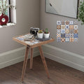 Mexican Tile Mosaic Side Table, Walnut Color Square Ceramic Accent Table with Tapered Legs, Handmade Living Room End Table (Style-1)