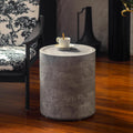 Round End Table with Mars Pattern for Living Room, Modern Drum Circle Side Table for Small Space, Nightstand Sofa Table for Bedroom, No Need Assembly, Stone Grey