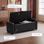 SUNWAVE Storage Ottoman Bench, PU Leather End of Bed Storage Bench with Button Tufted, Safety Hinge Lid, Large Ottoman for Bedroom, Living Room & Entryway