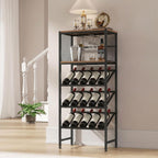 3-Tier Wine Rack Freestanding Floor with Glass & Storage Racks | Space-saving corner wine bar cabinet, sturdy build for kitchen, living room & home bar, stores wine bottles & bar accessories