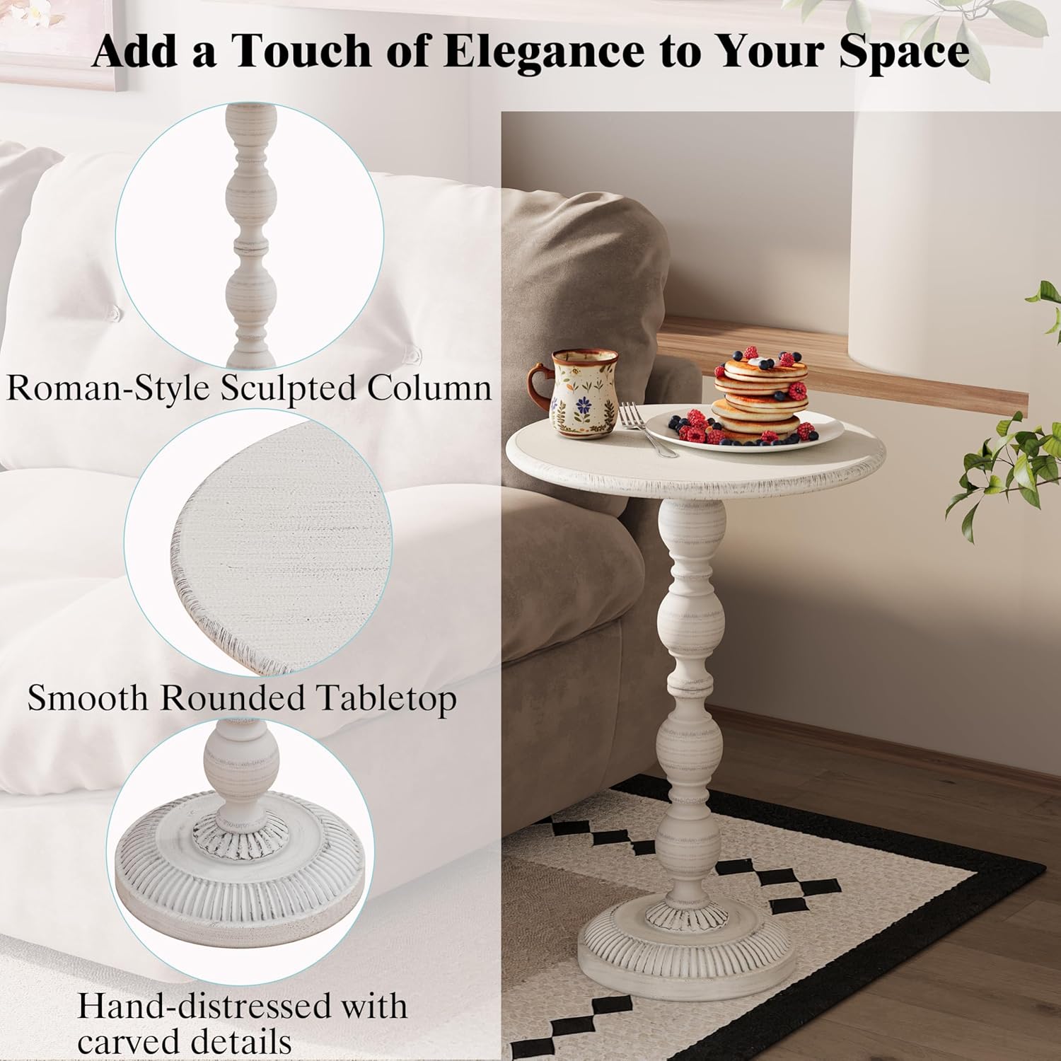 Small Round Metal Side Table, Lightweight Antique Accent Table,Retro Round Drink Table,Small Pedestal Table for Living Room, Bedroom, Corners (1, Antique White)