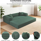 80" Cloud Sleeper Sofa Bed Pull Out Couch, Corduroy Boneless Sofa with Side Storage Pocket, Convertible Compression Sofa with Pillows for Living Room Bedroom, Light Green