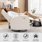 Swivel Rocker Recliner, Manual Glider Rocking Nursery Recliner Chair, Swivel Glider Reclining Chairs for Small Spaces, Living Room, Beige