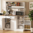 Kitchen Pantry Cabinet,Kitchen Hutch Cabinet with Power Outlets,Doors and Adjustable Shelves,Freestanding Food Pantry with Large Storage Drawer for Dining Room, Living Room