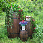 Rustic Whiskey Wine Barrel Side Table with Metal Bands, Solid Wood Barrel Accent Table for Home, Garden, Bar, Patio, Wedding & Event Decor(40cm/15.7in)
