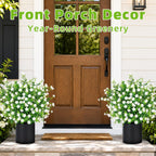 2 Pack Artificial Potted Boxwood Topiary Trees - UV Resistant Faux Outdoor Potted Plants, Spring Summer Greenery Fake Bushes for Front Door Farmhouse Garden Porch Outdoor Decor