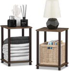 Furinno Turn-N-Tube Side Table Set of 2, 2-Tier Stackable Modern End Table with Open Shelf, Toolless Night Stand, Bedside Table, for Living Room, Bedroom, Black Walnut