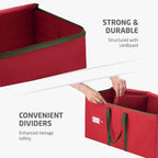 Christmas Ornament Storage Box 128 Capacity - Durable Tear-Proof Fabric Organizer with Adjustable Dividers & Dual Zipper for 3 Inch Christmas Ornament Storage, Red Large Ornament Storage Box