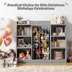 35.8" Toy Storage Organizer and Stuffed Animal Storage, 6 Cube Bookshelf for Kids Room, Playroom, Nursery, Rounded Corners & Anti-Tip, Grey