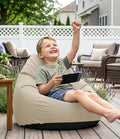 Outdoor Kids Bean Bag Chair with Shredded Foam Filling, Beige | For Patio Classroom Relaxing, Splash-Proof Detachable Zipper Cover with a Handle, Small Child Beanbag Reading Sofa Chair