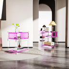 Acrylic Side Table for Living Room, Acrylic Nightstand for Bedroom, L-Series, 15.7'' x 11.8'' × 19.7'' inches (Pink)