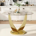 47.2" Round Glass Dining Table for 4-6, Modern Kitchen Table with Tempered Glass Top & Stainless Steel Legs, Circle Dining Table for Home, Living Room, Apartment (Gold)