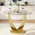 47.2" Round Glass Dining Table for 4-6, Modern Kitchen Table with Tempered Glass Top & Stainless Steel Legs, Circle Dining Table for Home, Living Room, Apartment (Gold)