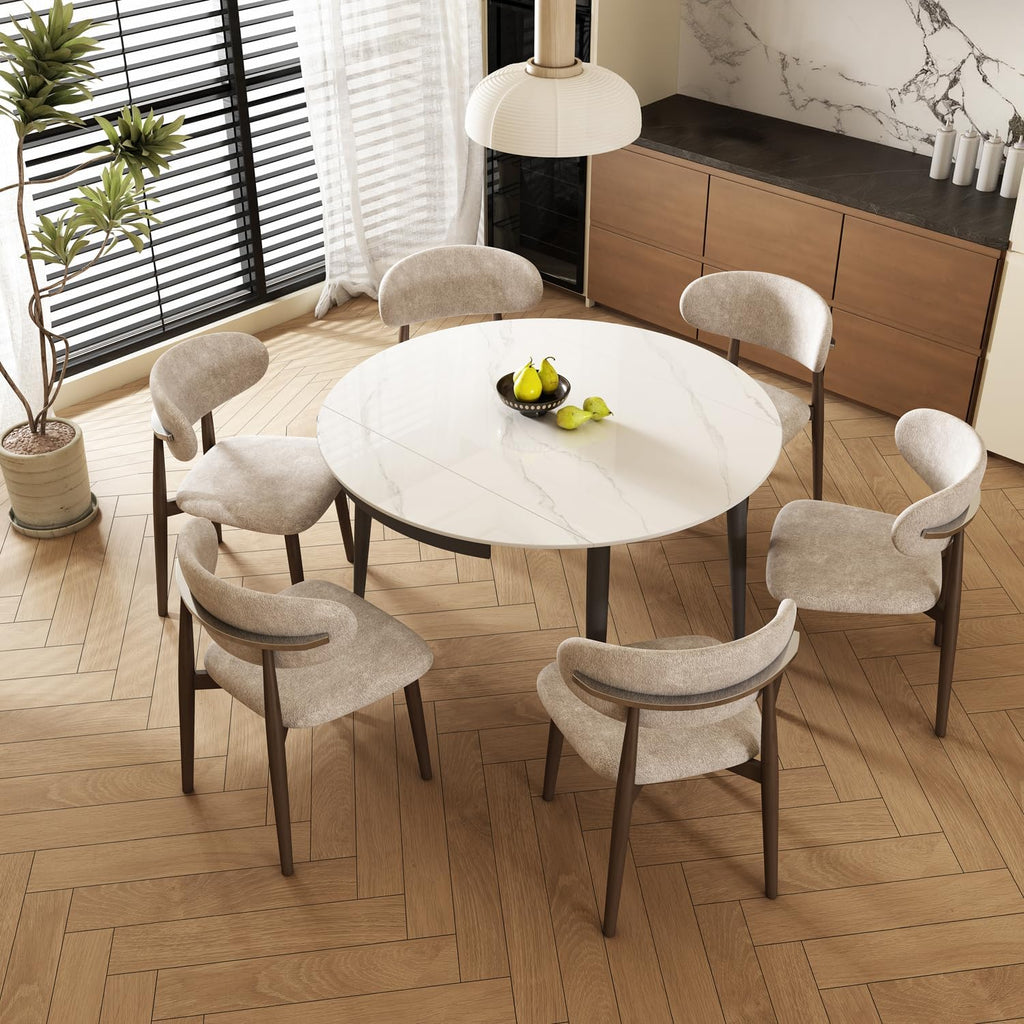 51.2" Expandable Round Sintered Stone Dining Table, Modern Extendable Dining Table, Scratch & Heat Resistant, Seats 4-6 for Home Dining Room(Table Only)