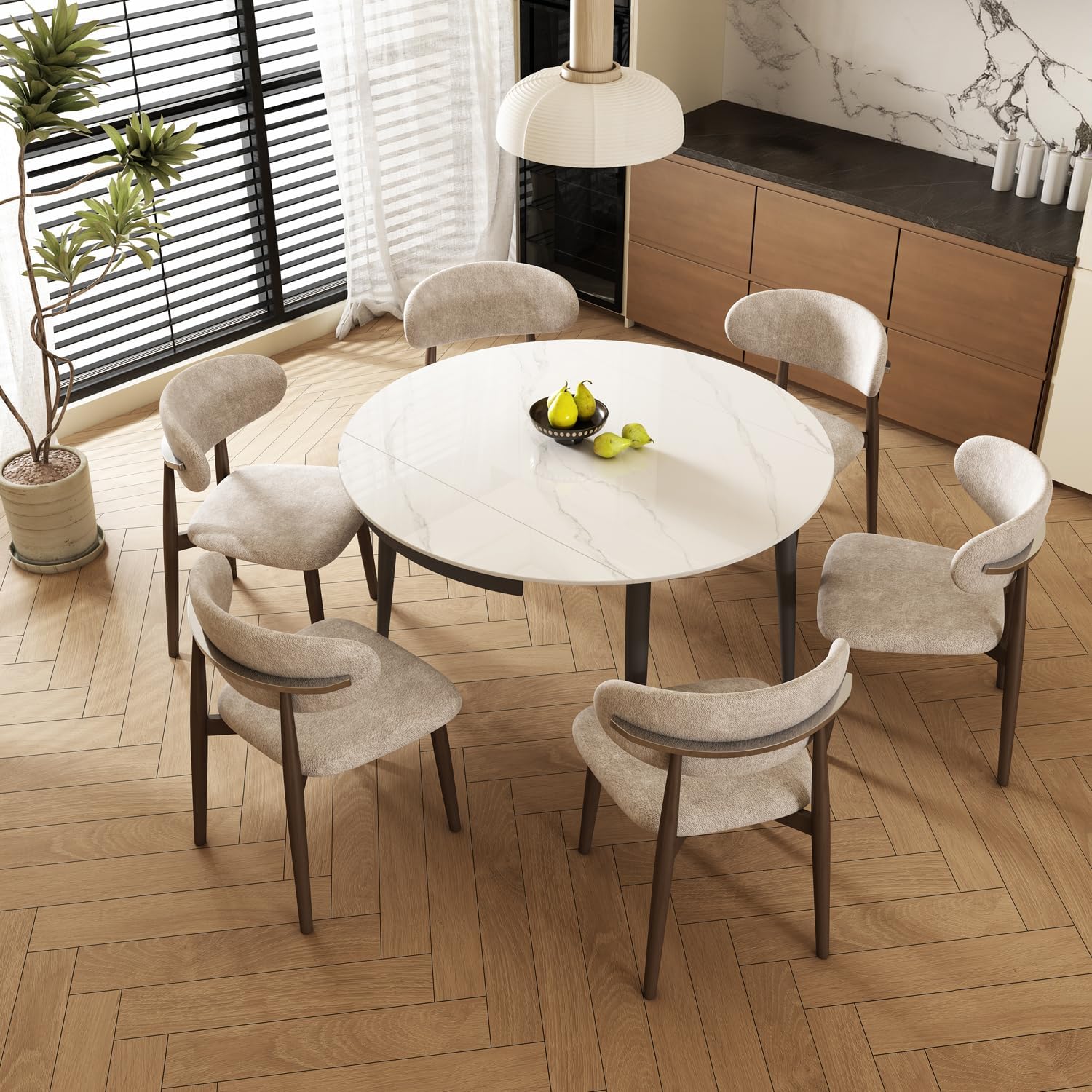 51.2" Expandable Round Sintered Stone Dining Table, Modern Extendable Dining Table, Scratch & Heat Resistant, Seats 4-6 for Home Dining Room(Table Only)