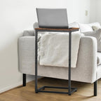 C-Shaped Tables,C Shaped End Table Set of 2-Rustic Brown Slide Under Sofa Side Tables with 22lbs Capacity, Space Saving TV Trays for Living Room, Bedroom & Small Spaces,Metal Frame Industrial