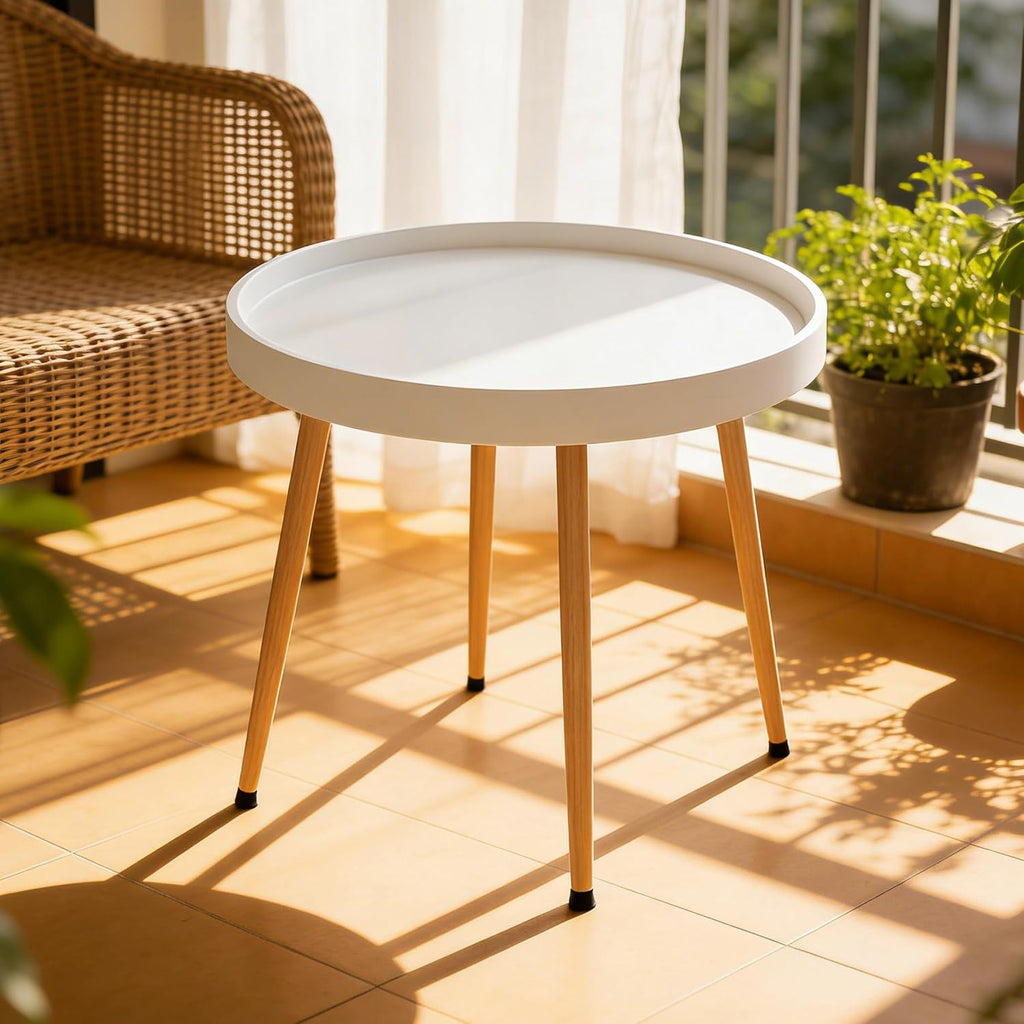 Detachable Round Coffee Table, Modern Side Table with Removable Tray Top, Small Accent End Table for Living Room, Bedroom, Balcony, White