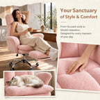 Big & Tall Office Chair, Wide Seat for Cross Legged Sitting & Pets, Teddy Fleece Reclining Chair w/Foot Rest, 400lbs Gaming Vanity Chair, 4 Colors