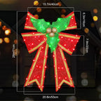 28in Pre-Lit Christmas Bow Decoration, Large Outdoor LED Holiday Yard Deco, Red and Green with Gold Accents, Pre-lit Holiday Door Wreath Topper,16Light Functions, Timer, Hook