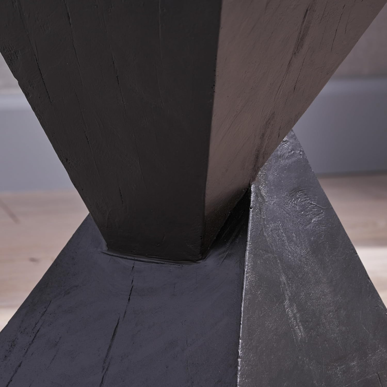 Merax Modern Concrete Side Table with Hourglass Design - Hand-Painted Wood Finish Accenttable for Indoor/Outdoor, Black