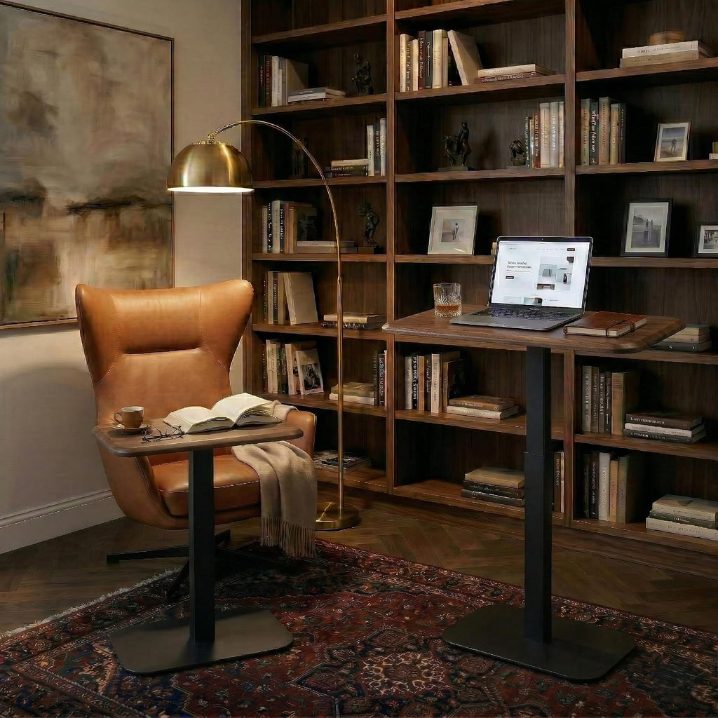 Elevance Height Adjustable Side Table, Black Base, Walnut Top | Sofa Laptop Table for Couch & Bed | Small C-Shape End Table for Home or Office