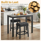 COSTWAY 3-Piece Bar Table Set with Charging Station, Modern Counter Height Breakfast Table w/Faux Marble Top & 2 Padded Stools, Wooden Console Table Set for Living Room, Kitchen, Dining Room (Gray)