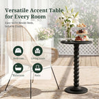 Round Side Table for Small Spaces, Modern Pedestal End Table with Solid Wood Spindle Leg, Small Drink Table Accent Nightstand for Living Room, Bedroom, Sofa Side, Apartment & Office, Black