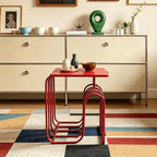 Red Curved Metal Side Table - Modern Square Accent End Table with Artistic Layered Frame, Minimalist Decorative Nightstand for Living Room, Bedroom, Entryway, Small Spaces, Easy to Clean