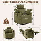 FOXHUNTER Power Nursery Rocking Chairs Glider Rocking Chair 300°Swivel Rocking Recliner with USB Charging Port and Phone Holder,Footrest&Side Pockets,for Living Room,Chenille,Green