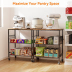 NTE Rolling Kitchen Microwave Cart, 3 Tier Microwave Stand with Storage, Small Kitchen Island on Wheels, Kitchen Storage Cart with 6 Hooks for Kitchen, Coffee Bar, Living Room, Balcony
