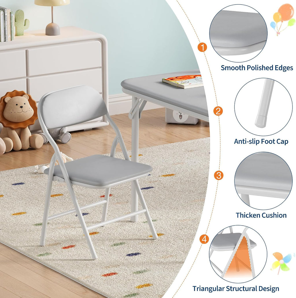 IDEALHOUSE 7 Piece Folding Kids Table and Chairs Set, Children Activity Table and Chairs Set for Dining Room,Daycare,Classrooms