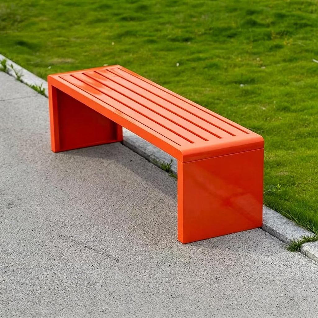 Weatherproof Metal Garden Bench, Small Outdoor Patio Bench, Heavy Duty Front Porch Decor, Outside Park Potting Bench Furniture for Backyard, Lawn & Outdoor Use (Coral)