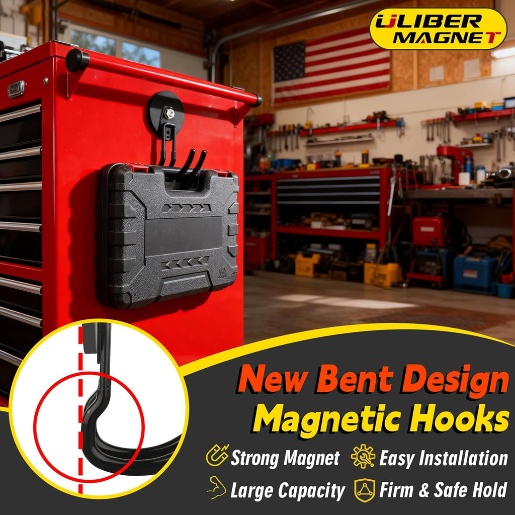 ULIBERMAGNET Upgraded Extra Large Magnetic Hooks,2 Pack Heavy Duty Ultimate Magnetic Hooks for Metal Cabinet,Pegboard,Garage Shelve,Tool Shed,RV,Shipping Containers (Black/3.46inch)