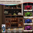 BINGTOO 71" Tall Kitchen Pantry Cabinet with Charging Station, 54" Large Kitchen Hutch with LED Lights & Pegboard, Coffee Bar Cabinet with Wine Rack and Adjustable Shelves (Walnut Brown, 1 Cabinet)