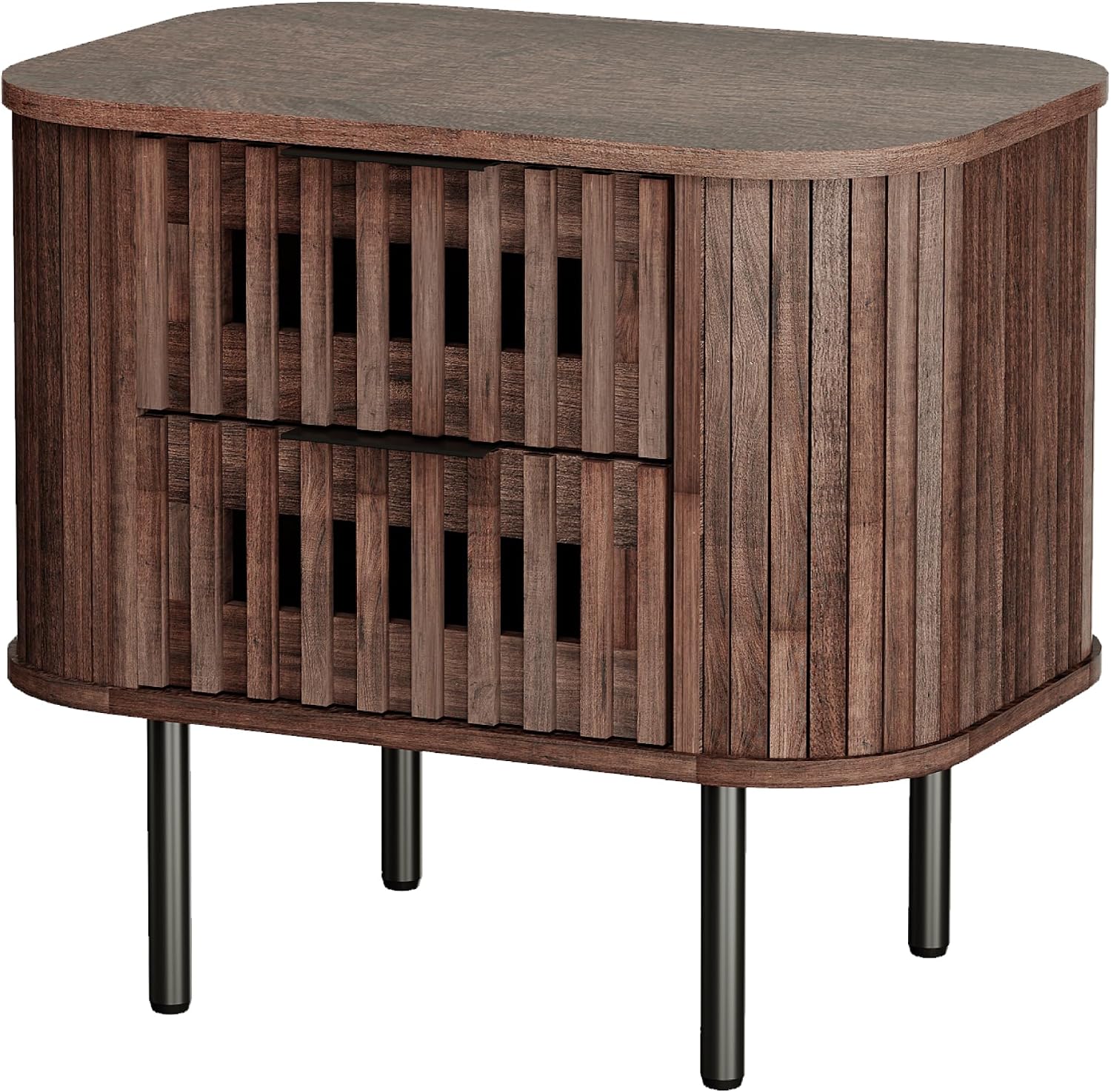 WAMPAT Fluted Nightstand, Modern Wooden End Table with 2 Drawer, Storage Bedside Table for Bedroom and Living Room