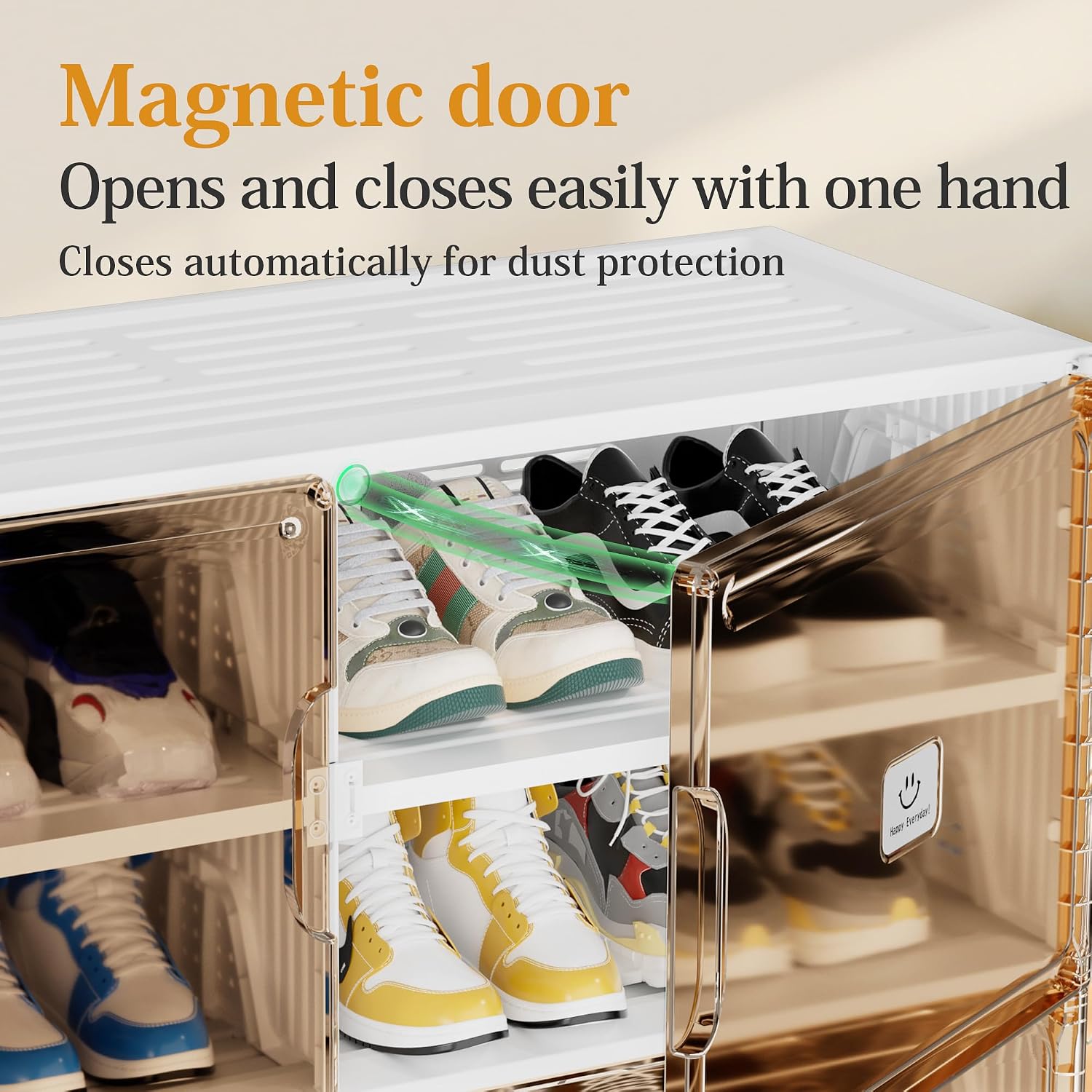 Foldable Shoe Rack Organizer for Entryway with Clear Magnetic Doors - Large Capacity Shoe Cabinet for Boots, Sneakers & All Shoes, Easy Assembly, White 9-Tier 36 Pairs