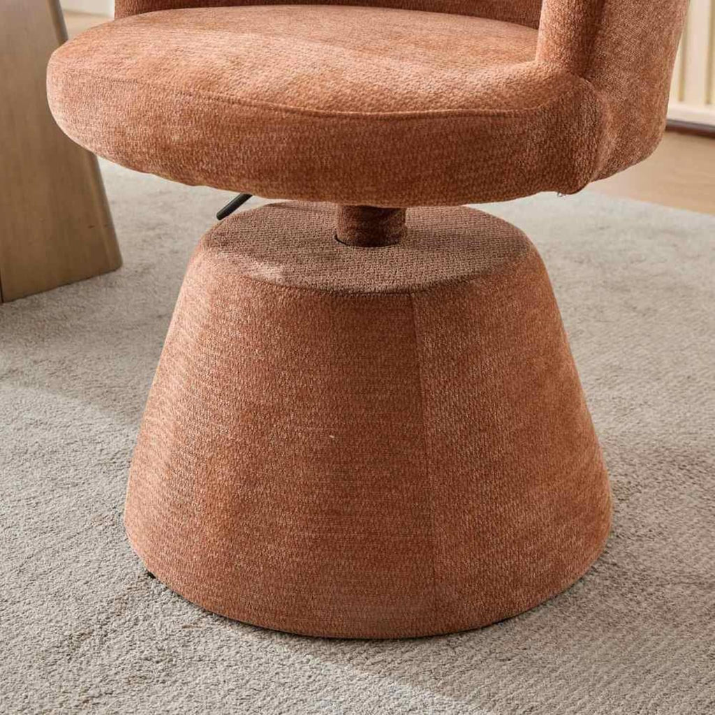 Adjustable Height 360° Swivel Bar Stool, Modern Chenille Upholstered Round Dining Chair, Ergonomic Accent Vanity Chair for Kitchen Island Bedroom Pub (Orange)