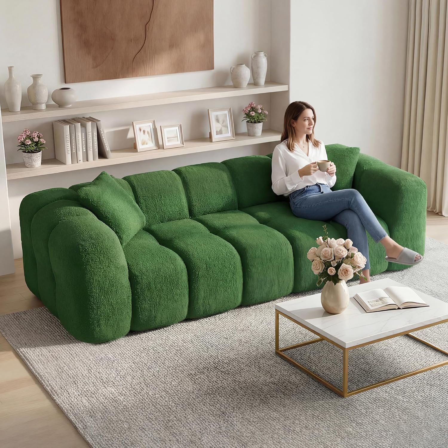 KISLOT 84" Boneless Couch No Assembly Required Loveseat Sofa Modern Deep Seat Cloud Couch Modern Compressed Sofa Oversized Upholstered 3-Seater for Living Room Bedroom