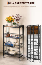 Garvee Large 4-Tier Foldable Storage Cart with Lockable Caster - 100Lbs Loading Capacity, Expandable Kitchen Organizer Storage Island, Heavy Duty Garage Shelving, Easy Foldable No Assembly Required
